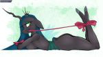  16:9 anthro arthropod bedroom_eyes big_breasts bow breasts butt changeling friendship_is_magic hi_res longtailshort looking_at_viewer my_little_pony narrowed_eyes nude queen_chrysalis_(mlp) seductive solo text url widescreen 