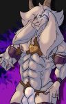  abs absurd_res anthro armpit_hair asriel_dreemurr asriel_dreemurr_(god_form) black_sclera body_hair bovid bulge caprine chest_hair chest_tuft clothing fur goat hairy hi_res jewelry jockstrap kozacasa looking_at_viewer male mammal muscular muscular_male necklace nipple_piercing nipples piercing pubes solo tattoo tuft undertale underwear video_games white_body white_fur 