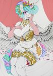  absurd_res anthro big_breasts blush bodily_fluids bra breasts cleavage clothed clothing curtains equid female friendship_is_magic hi_res holding_breast horn longinius mammal my_little_pony panties princess_celestia_(mlp) sfmqueen solo tears underwear winged_unicorn wings 