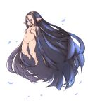  1girl absurdly_long_hair black_sclera blue_eyes collarbone facial_mark forehead_mark full_body granblue_fantasy hair_between_eyes hands_on_own_chest harvin long_hair navel nude omunikin open_mouth pointy_ears pussy rei_(granblue_fantasy) simple_background solo stomach very_long_hair white_background 