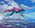  ambiguous_gender butt-berry cloud day feral hi_res legendary_pok&eacute;mon nintendo pok&eacute;mon pok&eacute;mon_(species) reflection running signature sky solo suicune video_games water 