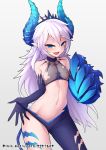  +_+ 1girl :d aqua_eyes asymmetrical_clothes bangs bare_shoulders blue_eyes blue_horns chinese_commentary commentary_request contrapposto cowboy_shot diabla_(elsword) diadem elbow_gloves elsword eyebrows_visible_through_hair flat_chest gloves gradient gradient_background grey_background hair_between_eyes half-closed_eyes horns long_hair looking_at_viewer luciela_r._sourcream naughty_face navel nipples open_mouth parted_bangs pointy_ears raised_eyebrows revision see-through simple_background single_pantsleg smile solo standing symbol-shaped_pupils tail thick_eyebrows thighs torn_clothes very_long_hair waero watermark web_address white_hair 
