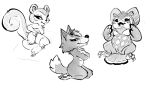  absurd_res animal_crossing anthro anus audie_(animal_crossing) avian bird butt canid canine canis carrot_(artist) celeste_(animal_crossing) female genitals group hi_res lying mammal monochrome nintendo nude on_back owl pecan_(animal_crossing) presenting presenting_hindquarters pussy rodent sciurid slightly_chubby video_games wolf 