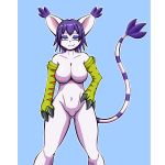  1:1 big_breasts breasts clothing digimon digimon_(species) female gatomon gloves hair handwear hi_res inctastic looking_at_viewer nude pillarbox short_hair smile smirk solo solo_focus 