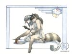  anthro cake duo eating felid female female/female food kacey kneeling licking licking_lips mammal nude pantherine pregnant procyonid raccoon snow_leopard tongue tongue_out whiskers 