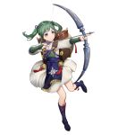  1girl arrow bangs boots bow_(weapon) closed_mouth dress fire_emblem fire_emblem_fates fire_emblem_heroes full_body green_hair highres holding holding_bow_(weapon) holding_weapon japanese_clothes long_hair long_sleeves looking_away midori_(fire_emblem) official_art shiny shiny_hair solo tied_hair transparent_background twintails weapon 