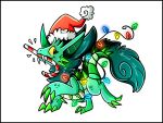  4:3 4_fingers absurd_res black_border border candy candy_cane christmas claws clothing dreamtrove emerald_dragon feral fingers food green_body green_hair hair hat headgear headwear hi_res holidays huge_filesize lights male mane neck_tuft retter santa_hat sharp_teeth teeth toes tuft 