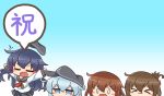  &gt;:) &gt;_&lt; 4girls akatsuki_(kantai_collection) animated animated_gif aqua_eyes asimo953 black_hair brown_hair chibi commentary_request eighth_note fang flat_cap flying_sweatdrops folded_ponytail gradient gradient_background hair_ornament hairclip hat hibiki_(kantai_collection) ikazuchi_(kantai_collection) inazuma_(kantai_collection) jitome jumping kantai_collection multiple_girls musical_note purple_eyes school_uniform serafuku silver_hair skin_fang translation_request 