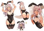  1girl ? alternate_costume amakaze animal_ears armpits arms_up ass back bangs bare_shoulders bent_over black_leotard blue_eyes blush bow bowtie breasts bunny_ears bunny_girl bunny_tail bunnysuit chibi chibi_inset commentary_request covered_navel cropped_legs detached_collar drink eyebrows_visible_through_hair fake_animal_ears fake_tail flower from_behind groin hair_flower hair_ornament heart holding holding_tray kantai_collection leotard long_hair looking_at_viewer multiple_views navel one-piece_tan open_mouth ro-500_(kantai_collection) shoulder_blades sidelocks simple_background small_breasts smile sparkle strapless strapless_leotard tail tan tanline thighhighs tray white_hair wrist_cuffs 