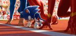  amy_rose blurry blurry_background bodysuit cape crossover crowd dc_comics gloves jumping knuckles_the_echidna mauricio_abril out_of_frame red_cape serious sonic sonic_the_hedgehog spiked_hair starting_position superhero superman tails_(sonic) the_flash white_gloves 