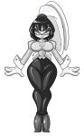  absurd_res alpha_channel anthro black_hair black_nose bob_cut breasts butt chaoscroc cleavage clothed clothing eyewear female footwear fur glasses hair hi_res high_heels hobble_skirt ink lagomorph leporid mammal monochrome ms._inkwell office_lady rabbit retro shoes toony white_body white_fur wide_hips 