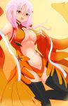  1girl bare_shoulders breasts center_opening cleavage cowboy_shot dejaguar detached_sleeves fingerless_gloves gloves guilty_crown hair_ornament hairclip highres large_breasts long_hair navel pink_hair red_eyes solo thighhighs twintails yuzuriha_inori 
