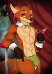  abs anthro biceps bulge canid canine checkhoff chest_tuft clothed clothing disney fox hi_res male mammal martini_glass muscular muscular_male nick_wilde shirt_cuffs solo topless tuft zootopia 