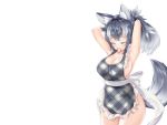  animal_ears anthropomorphism apron blush breasts cleavage gray_wolf_(kemono_friends) kemono_friends long_hair naked_apron ponytail sideboob tail white wolfgirl yeo_arin 