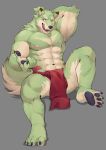  2018 4_toes 5_fingers abs anthro armpit_hair asian_clothing beckoning black_claws black_nose black_pawpads body_hair canid canine canis claws clothed clothing east_asian_clothing feet fingers fundoshi fur gesture green_body green_fur hi_res humanoid_feet humanoid_hands japanese_clothing licking licking_lips looking_at_viewer male mammal moji multicolored_body multicolored_fur muscular muscular_male nipples pawpads pecs pink_nipples pink_tongue plantigrade sitting solo tiger_est toes tongue tongue_out topless underwear white_body white_fur wolf 