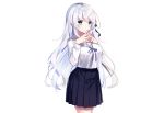 gray_hair green_eyes kisaragi_yuri long_hair original school_uniform skirt white 