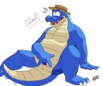  alligator alligatorid animal_genitalia animal_humanoid anthro anus blue_body blue_scales cloaca cloacal cloacal_fingering clothing crocodilian fingering genitals hat headgear headwear hi_res humanoid male nintendo reptile reptile_humanoid sale_(zelda) scales scalie scalie_humanoid sitting slit slit_fingering slit_penetration slit_play solo speech_bubble strawberry_saal surprised_expression text the_legend_of_zelda thick_tail video_games 