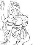  anthro big_breasts bigshow breasts bulge cleavage clothed clothing dragon gynomorph hand_on_hip hi_res intersex looking_at_viewer macro membrane_(anatomy) membranous_wings minerva monochrome multi_breast muscular muscular_gynomorph muscular_intersex solo wings xena 