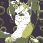  1:1 abs anthro bulge bunny_costume bunny_ears_(disambiguation) canid canine canis clothed clothing costume crossdressing grin hands_behind_head hi_res male mammal muscular muscular_male nipples pecs reverse_bunnygirl run_aki skimpy smile solo thong tokyo_afterschool_summoners underwear video_games wolf wood_pirate 