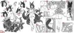  1girl ? absurdres animal_ears ass bell blush breasts cleavage closed_eyes closed_mouth eyebrows_visible_through_hair facial_mark facing_viewer fox_ears fox_tail greyscale highres large_breasts looking_at_viewer monochrome navel original short_hair smile tail thighhighs yin-ting_tian 