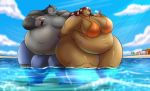  anthro beverage bikini clothing cloud day duo female food hyper male male/female overweight overweight_female popsicle robthehoopedchipmunk sky swimming_trunks swimwear 