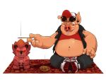  2019 4:3 alpha_channel anthro belly bottomwear breeze_in_the_clouds burney_(breeze_in_the_clouds) clothed clothing domestic_pig duo eclipsewolf eulipotyphlan eyes_closed eyewear glasses hat headgear headwear hedgehog humanoid_hands male mammal open_shirt overweight overweight_male pants red_body shirt sitting suid suina sus_(pig) temper_(breeze_in_the_clouds) topwear 