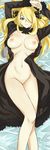  arms_up bed blonde_hair blue_eyes breasts breasts_apart dakimakura groin hair_over_one_eye highres large_breasts legs long_hair lying michael navel nipples nude on_back pokemon pokemon_(game) pokemon_dppt shirona_(pokemon) smile solo 