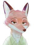  2020 anthro canid canine cheek_tuft clothed clothing disney facial_tuft fox fur green_eyes head_tuft hi_res inner_ear_fluff mammal nick_wilde orange_body orange_fur red_fox shirt simple_background smile solo swetpot topwear tuft white_background zootopia 