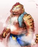 2009 anthro belly bodily_fluids clothing felid humanoid_hands kemono male mammal moobs navel pantherine slightly_chubby solo sweat tiger towel underwear yamacha012 