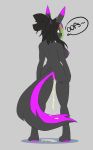  anthro back_boob black_body black_fur black_hair bodily_fluids breasts butt canid canine dialogue digital_media_(artwork) female fur genital_fluids genitals hair hi_res holding_butt mammal multicolored_hair nintendo nipples nude open_mouth peeing pok&eacute;mon pok&eacute;mon_(species) pok&eacute;morph purple_body purple_eyes purple_fur rainbow_hair raven_eevee raveneevee rear_view simple_background solo spread_butt spreading urine video_games watersports 