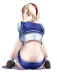  1girl ass blonde_hair blue_eyes blush breasts closed_mouth hairband looking_at_viewer resident_evil resident_evil_6 school_uniform sherry_birkin short_hair simple_background solo thor_(deep_rising) white_background 