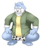  2009 anthro blue_body blue_fur bulge canid canine canis clothing fur humanoid_hands kemono male mammal shirt simple_background solo topwear underwear white_background white_body white_fur wolf yamacha012 