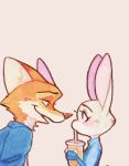  2020 anthro canid canine clothed clothing disney drinking duo eye_contact fox fur holding_cup holding_object judy_hopps lagomorph leporid looking_at_another mammal nick_wilde orange_body orange_fur painting_(artwork) pink_background rabbit red_fox simple_background straw strawberry628_(artist) traditional_media_(artwork) watercolor_(artwork) zootopia 