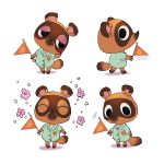  1:1 2020 animal_crossing anthro blush brown_body brown_fur canid canine clothing darkgreyclouds eyes_closed flag fur mammal nintendo raccoon_dog shirt simple_background solo tanuki tommy_nook topwear video_games white_background 