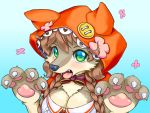  2019 4_fingers black_nose bow_tie braided_hair breasts brown_body brown_fur canid canine canis cleavage clothed clothing female fingers fur green_eyes hair kasetsu_hanga looking_at_viewer mammal open_mouth pawpads simple_background solo wolf 