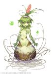  1girl alraune breasts flower full_body green_skin hair_between_eyes monster_girl navel official_art open_mouth pink_eyes plant plant_girl plant_hair roots simple_background small_breasts smile solo symbol-shaped_pupils taranbo vines white_background yuba_no_shirushi 