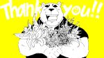  16:9 2009 anthro eyes_closed humanoid_hands jyaguti kemono male mammal simple_background slightly_chubby solo text ursid widescreen yellow_background 