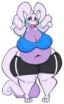  2020 3_toes absurd_res aimbot-jones antennae_(anatomy) anthro barefoot bedroom_eyes belly big_breasts bra breasts cheek_spots cleavage clothed clothing curled_tail dragon female front_view goodra gym_shorts half-closed_eyes hands_behind_head hi_res huge_breasts looking_at_viewer narrowed_eyes navel nintendo overweight overweight_female pok&eacute;mon pok&eacute;mon_(species) pose purple_body seductive smile solo standing thick_tail thick_thighs toes tongue tongue_out underwear video_games wasabi_(aimbot-jones) white_body wide_hips 