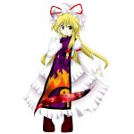  blonde_hair boots dress eyes frilled_dress frills gap hat hat_ribbon long_hair long_sleeves mob_cap oota_jun&#039;ya_(style) red_ribbon ribbon tabard touhou yakumo_yukari yellow_eyes 