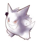  :d artsy-rc full_body gen_1_pokemon gengar grin highres looking_at_viewer no_humans open_mouth pokemon pokemon_(creature) red_eyes signature slit_pupils smile standing sugimori_ken_(style) symbol_commentary 