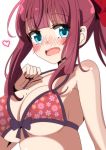  1girl absurdres bangs bikini blue_eyes blunt_bangs blush breasts eyebrows_visible_through_hair floral_print heart highres large_breasts mole mole_on_breast new_game! open_mouth ponytail red_bikini red_hair sinakyo solo swimsuit takimoto_hifumi upper_body 