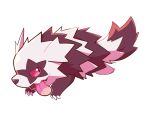  :p artsy-rc commentary english_commentary full_body galarian_zigzagoon gen_8_pokemon highres looking_at_viewer no_humans pokemon pokemon_(creature) signature simple_background smile solo tongue tongue_out white_background 