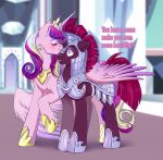  absurd_res armor blush dialogue djkaskan duo equid female female/female feral friendship_is_magic headgear helmet hi_res horn kissing mammal my_little_pony my_little_pony:_the_movie_(2017) princess_cadance_(mlp) royalty tempest_shadow_(mlp) unicorn winged_unicorn wings wounded 