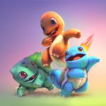  1:1 2015 ambiguous_gender blue_eyes bulbasaur charmander claws elemental_creature fire flora_fauna grass group nintendo open_mouth open_smile plant pok&eacute;mon pok&eacute;mon_(species) red_eyes shell signature smile squirtle starter_trio tongue video_games yoshiyaki 