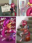  anthro beverage big_breasts breasts butt cleavage clothed clothing comic drinking equid equine eyewear female friendship_is_magic hi_res horse mammal my_little_pony pinkie_pie_(mlp) pony solo stairs sunglasses text thebigbadwolf01 