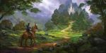  breath_of_the_wild castle cloud coreyart7 detailed_background duo epona_(tloz) equid equine flower grass hair horse humanoid humanoid_pointy_ears hylian link male mammal nintendo plant rock signature text the_legend_of_zelda tree url video_games 