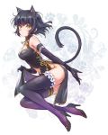  1girl animal_ears black_hair blake_belladonna cat_ears cat_tail china_dress chinese_clothes cleavage_cutout dress elbow_gloves gloves highres iesupa navel_cutout pelvic_curtain rwby short_hair side_slit single_garter solo tail thighhighs yellow_eyes 