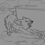  1:1 2020 anthro arctic_fox canid canine clothed clothing disney eyes_closed fangs fox fully_clothed fur inner_ear_fluff mammal monochrome open_mouth replytoanons skye_(zootopia) solo stretching teeth tuft yawn zootopia 