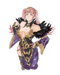  1girl artist_name breasts closed_mouth cosplay dress feather_trim fire_emblem fire_emblem:_three_houses fire_emblem_heroes highres hilda_valentine_goneril loki_(fire_emblem) loki_(fire_emblem)_(cosplay) long_hair pink_eyes pink_hair simple_background solo tiara twintails white_background yrfreakyneighbr 