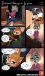  2020 anthro brown_body brown_fur buckteeth canid canine chair clothed clothing comic dialogue disney drinking duo english_text female fennec finnick fox fully_clothed fur furniture grey_body grey_fur hi_res holding_cup holding_object judy_hopps lagomorph leporid male mammal open_mouth open_smile purple_eyes rabbit siroc sitting smile speech_bubble tan_body tan_fur teeth text url zootopia 